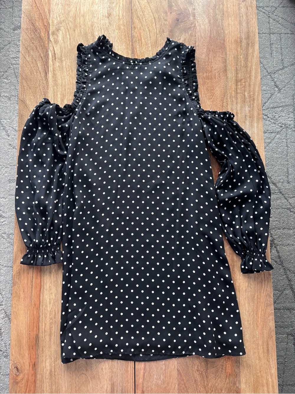 Zara Black Cold Shoulder Dress with White Polka Dots